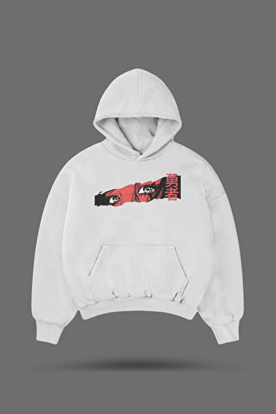 EVIus Hanorac alb oversize cu glugă cu imprimeu Yūsha Brave