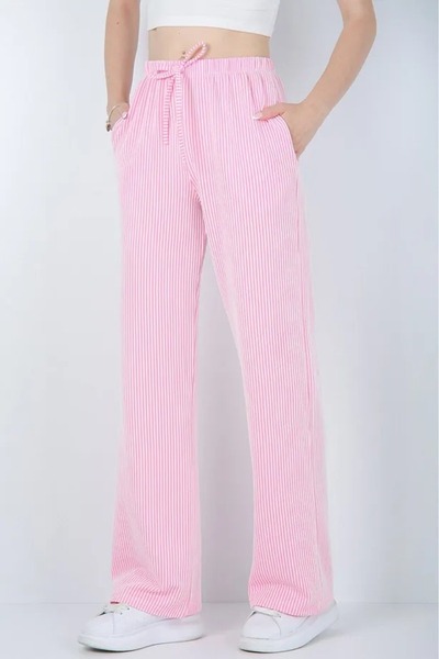 Ergün Γυναικείο παντελόνι με ρίγες Palozzo Casual Cut ψηλόμεσο Waterway