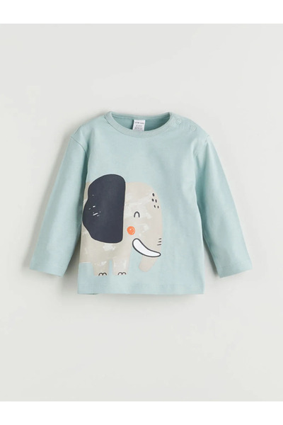 LC Waikiki LCW babyMavi Bisiklet Yaka Baskılı Erkek Bebek Pijama Takımı 2'li