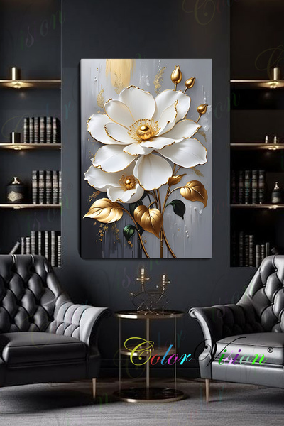 ColorVision Gold Wighte Flowers Kanvas Tablo