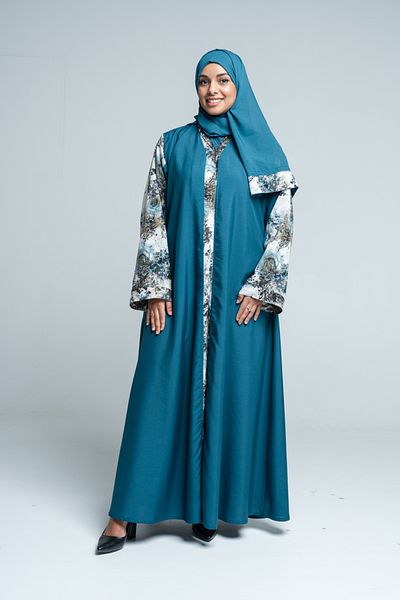 LAVİNİA Lavinia women's abaya, turquoise linen fabric, half-cloche