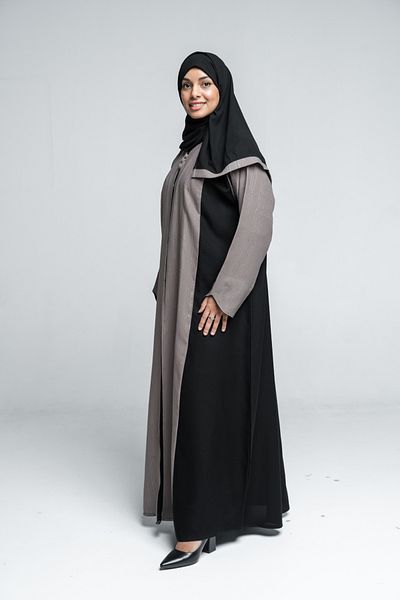 LAVİNİA Lavinia women's abaya, two-tone fabric with jacquard