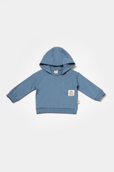 Magu Baby Boy Cotton Blue Hooded Tracksuit Set - Pocketed and Elastic