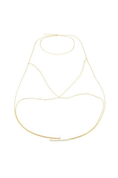 SSMEDIA Body Chain (Invisible Bra) with Thin Chains for Chest and Neck - Yellow