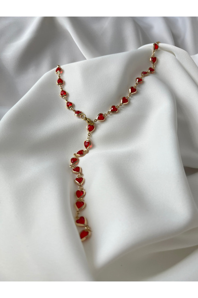 Berilya Aksesuar قلادة على شكل قلب باللون الأحمر والذهبي على شكل حرف Y