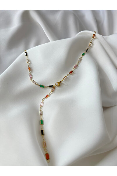 Berilya Aksesuar قلادة على شكل حجر الزركون على شكل باجيت من الذهب الملون على ...