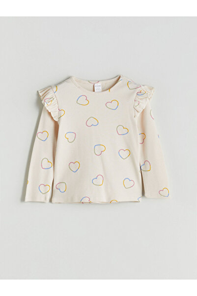 LC Waikiki New Season Heart Printed Ruffle Girl's T-Shirt