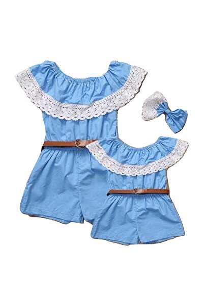 SSMEDIA Set salopete mama-fiica, albastru, rochie-rochite