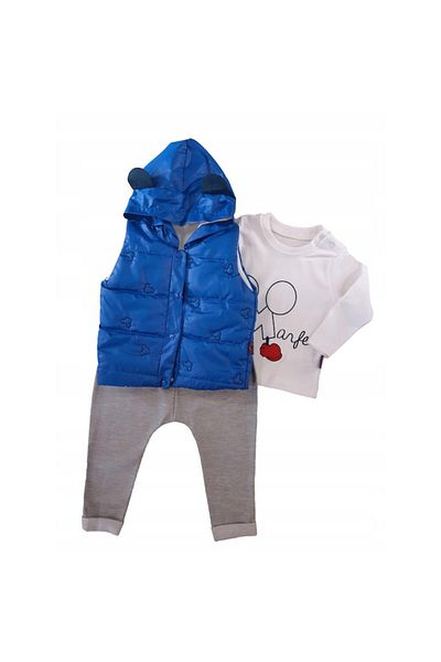 SSMEDIA Set compleu haine copii, format din bluza, vesta si pantaloni - Albastru, marime 98