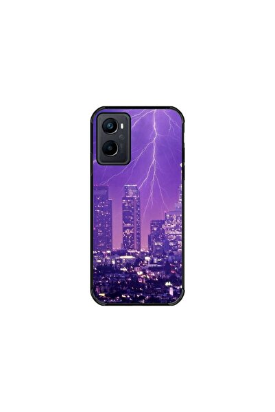 Atlas Husa personalizata si Folie de Silicon OPPO A76, Purple Lightning, mult...