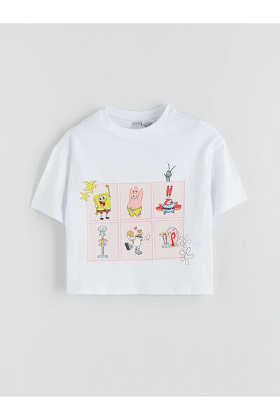 LC Waikiki تي شيرت للفتيات برقبة دائرية مطبوع عليه سبونج بوب للموسم الجديد