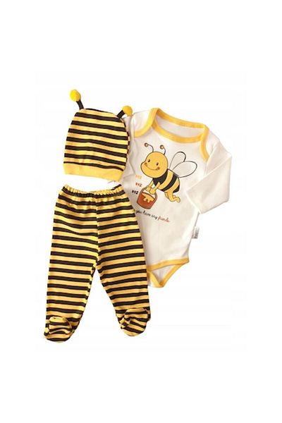 SSMEDIA Set children's outfit, includes bodysuit, pants, and cap - Bee model, size 68