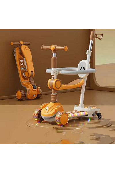 rexa Kids' 3-Wheel Flash LED PU Scooter with Extra-Wide Deck Foldable Design Made