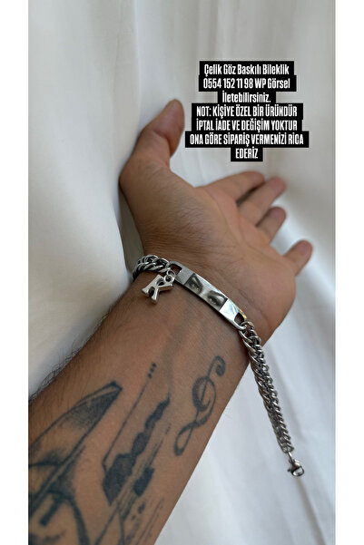 Çelik Harf Charmlı Göz İşlemeli Bileklik - En Güzel Hediye