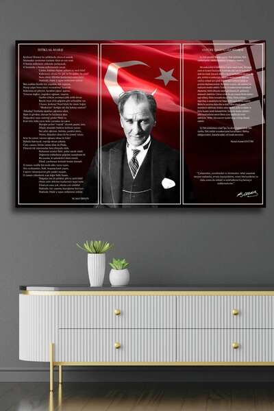 HMDS CONCEPT Atatürk, Gençliğe Hitabe, İstiklal Marşı Cam Tablo 341