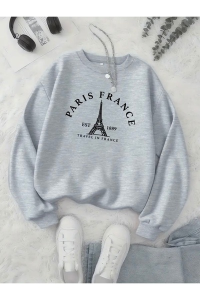 FUFLUNS سويت شيرت برقبة دائرية للجنسين مطبوع عليه باريس فرنسا للنساء/الرجال