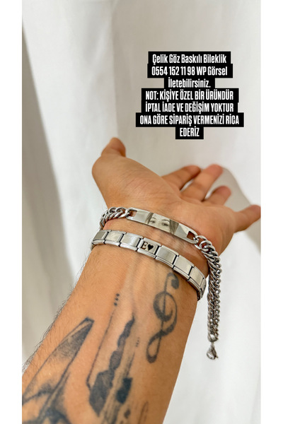 Çelik Harf işlemeli ve Göz Baskılı Bileklik Set - En Güzel Hediye