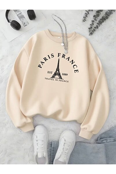 FUFLUNS سويت شيرت برقبة دائرية للجنسين مطبوع عليه باريس فرنسا للنساء/الرجال