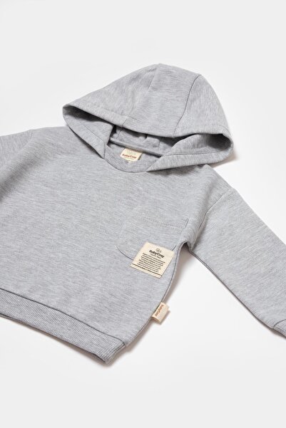 Magu Unisex Baby Cotton Gray Hooded Tracksuit Set