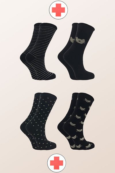 trendlerim senin tarzın Women's Patterned Elasticless Diabetic Candy Socks (4 Pairs of Cotton)