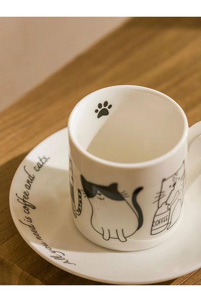 LC Waikiki Lcw Cat Printed Porcelain Coffee Cup Set for 2 Persons 90 ml (W5)
