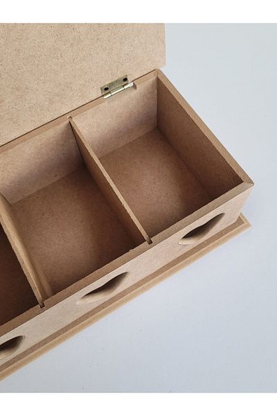 Bahat Wooden Raw Mdf Paintable 3 Compartment Tea Box Tea Bag Tea House