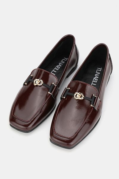 TUNAELLİ Women's Bordo Rugan Khaki Natural Leather 36-41 Number Buckle Ballet