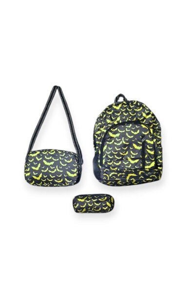 asiltr Раница за начално училище за момчета в тъмносиньо с шарка на прилеп, к...