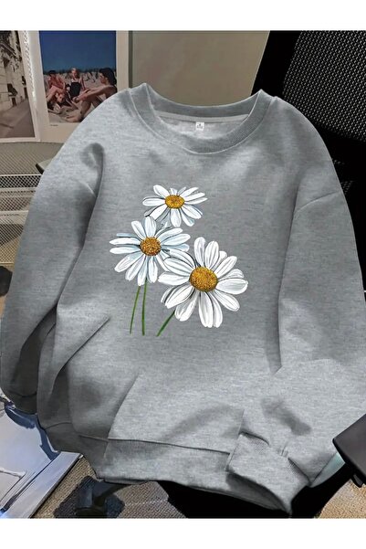 FUFLUNS سويت شيرت برقبة دائرية للجنسين للنساء/الرجال مطبوع عليه زهرة الأقحوان