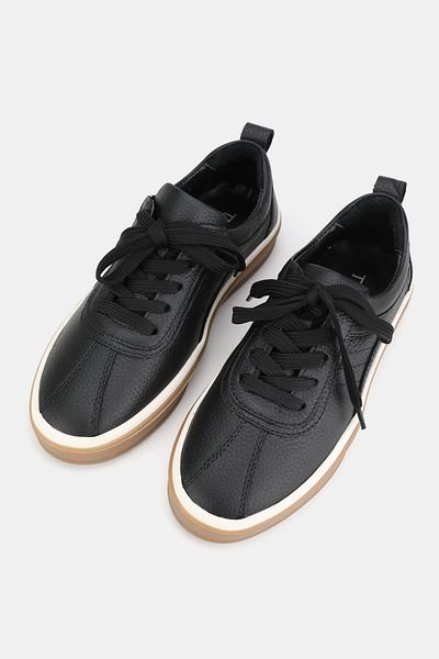 TUNAELLİ Women's Black Genuine Leather Number 36-41 Lace up Flat Sole Oxford Shoes
