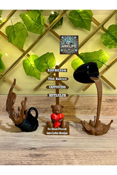 ARKlife 3D Electronic Kahve Köşesi Dekoratif Aksesuar Ayıcık Tabela Siyah Dök...