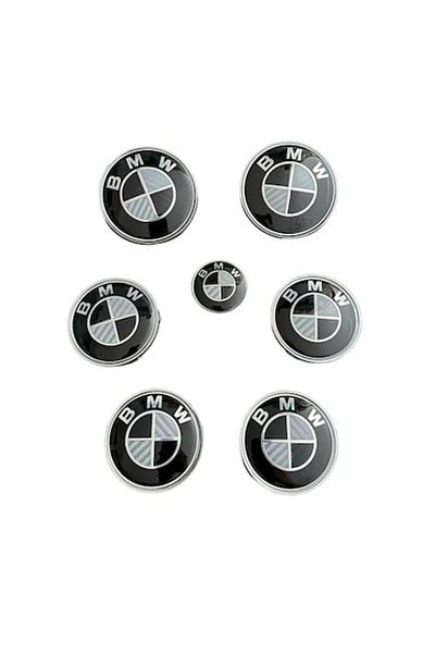 MAF BMW emblem set 7 pieces, Black White Carbon