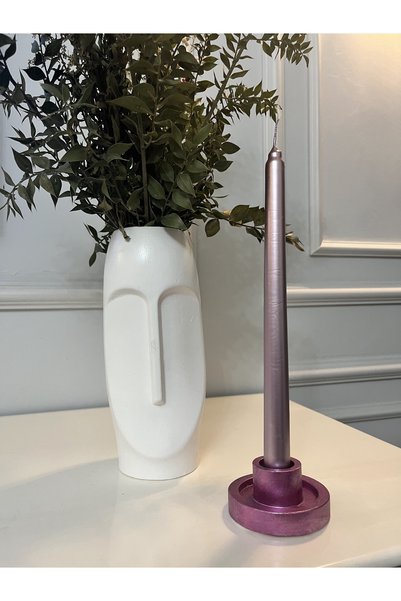 Verda Desing Dekoratif Metalik Pembe Alçı-Beton Tasarım Yuvarlak Desenli Şamdanlık Mumluk 1 Adet