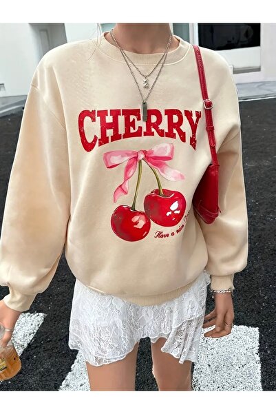 FUFLUNS SWEATSHIRT UNISEX SUPRA-MEGLIMĂ CU CAPĂ CU IMPRIMARE CHERRY