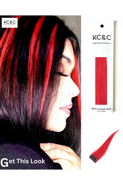 keep calm Red Highlights Clip-in Extensions Real Human Hair