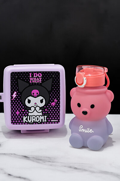İ&A HOME Cute Teddy Bear Shaped Water Bottle and Primary School Lunch Box Kuromi