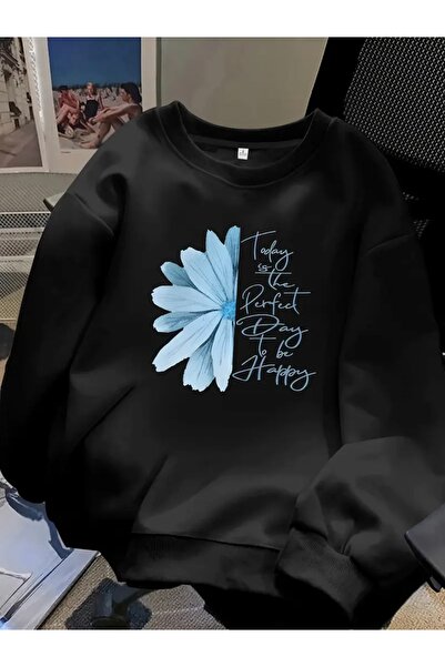 FUFLUNS سويت شيرت برقبة دائرية للجنسين للنساء/الرجال مطبوع عليه زهور زرقاء