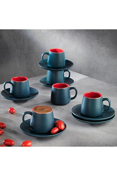 Altabi Porcelain Double Color Coffee Set and Bamboo Serving Tray