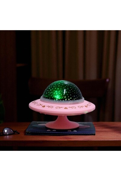 Kuzey Tacı UFO Tasarımlı Dönüşlü Yıldız Projektör Gece Lambası - Müzikli ve R...