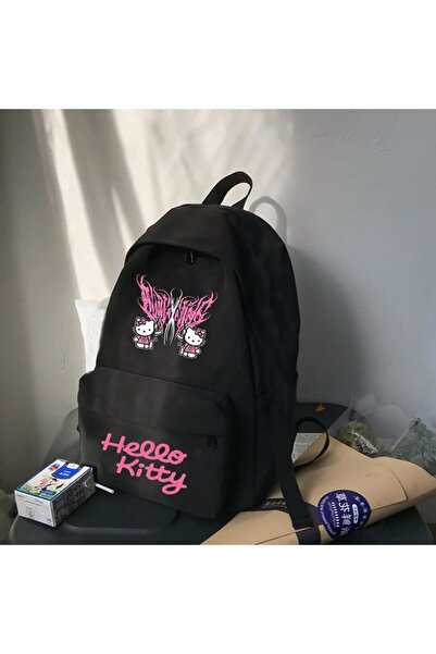 Gofeel Rucsac negru pentru școală militară Hello Kitty cu compartiment pentru...