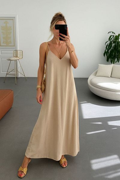 GOOD&DESS Women's Aerobin Fabric Adjustable Strap Long Dress