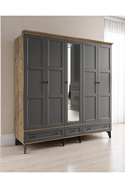 miracool Karin 5 Kapaklı Dolap / Gardrop / Çam Antrasit / %100 MDF / Ücretsiz...