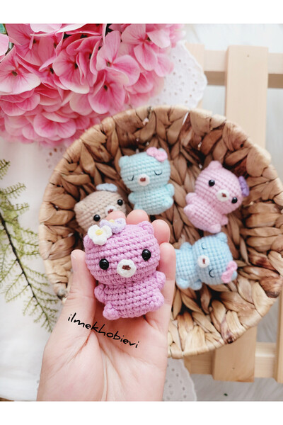 ilmekhobievi Amigurumi Süslü Ayıcık Çiçekli Organic Anahtarlık-Oyuncak Pembe ...