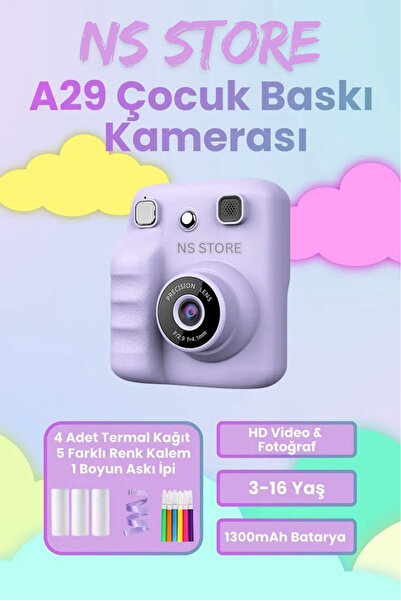 NS Store Termal Yazıcılı Çocuk Kamerası | Dijital Fotoğraf Makinesi, HD Video...