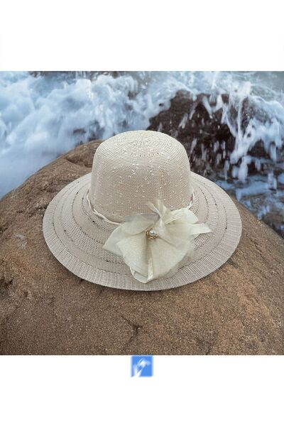 Kardelen Butik Denizli قبعة الشاطئ المرسيريز ذات الحافة العريضة للنساء