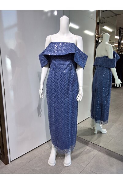 Butik IŞILTISI OMUZ DEKOLTELİ PAYET BATTAL ABİYE