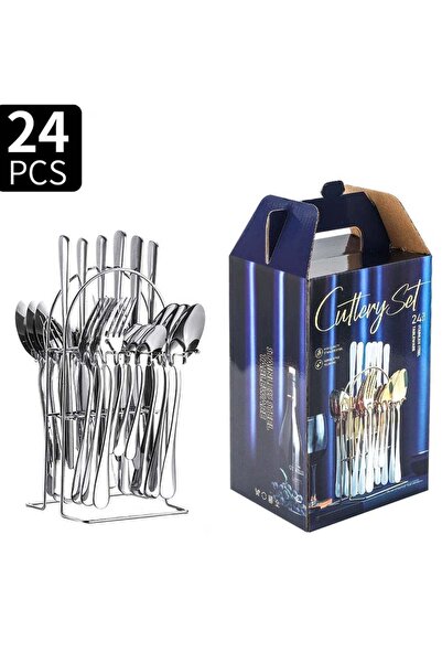 Generic 24-Piece Stainless Steel Cutlery Set with Stand Silver Finish