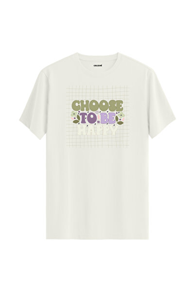 Colermi تي شيرت للجنسين بنمط شبكي قديم "اختر أن تكون سعيدًا".