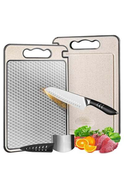 Generic Stainless Steel Cutting Board Pro | 100% Stainless Steel + Wheat Stra...