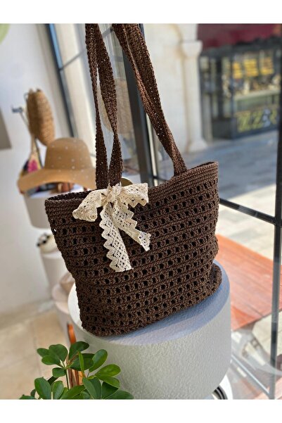 Zeynep Keskin Design El Yapımı Örgü Çanta , Hasır Çanta, Kadın Omuz Çantası, Plaj Çantası ASTARLI